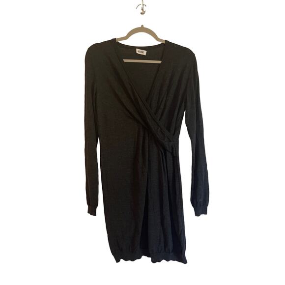 Moschino Dresses & Skirts - Moschino Virgin Wool Faux Wrap Sweater Dress Size 8 Gray Long Sleeves Flawed